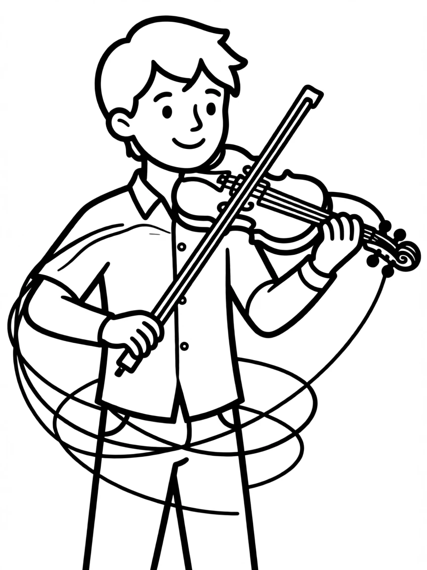 A violinist whose strings extend from instrument into their body