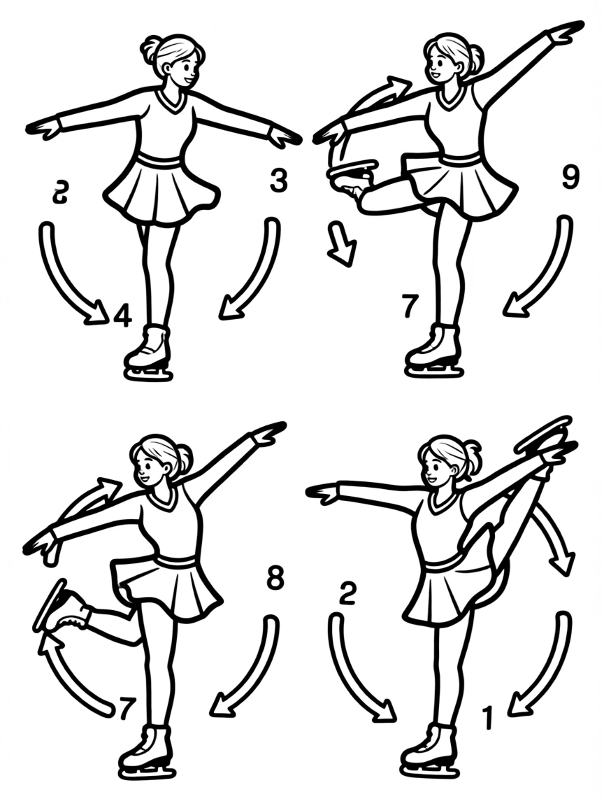 A figure skating jump technique progression with rotation markers