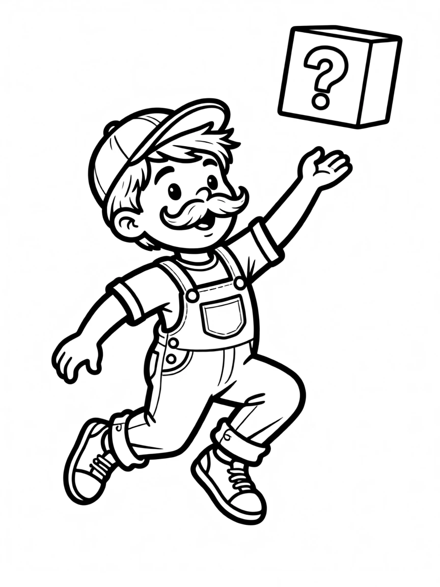 Mario jumping to hit a question block, with his iconic mustache and overalls