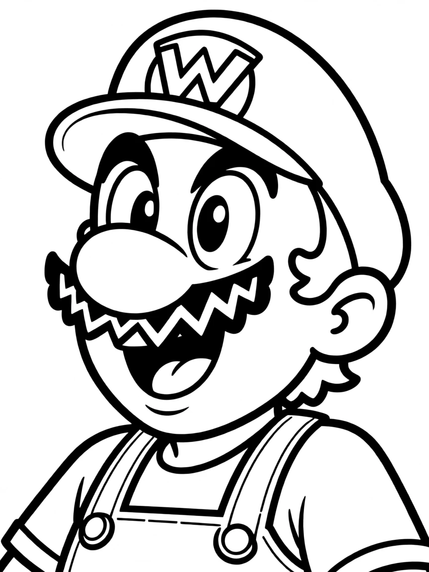 Wario laughing mischievously with his zigzag mustache
