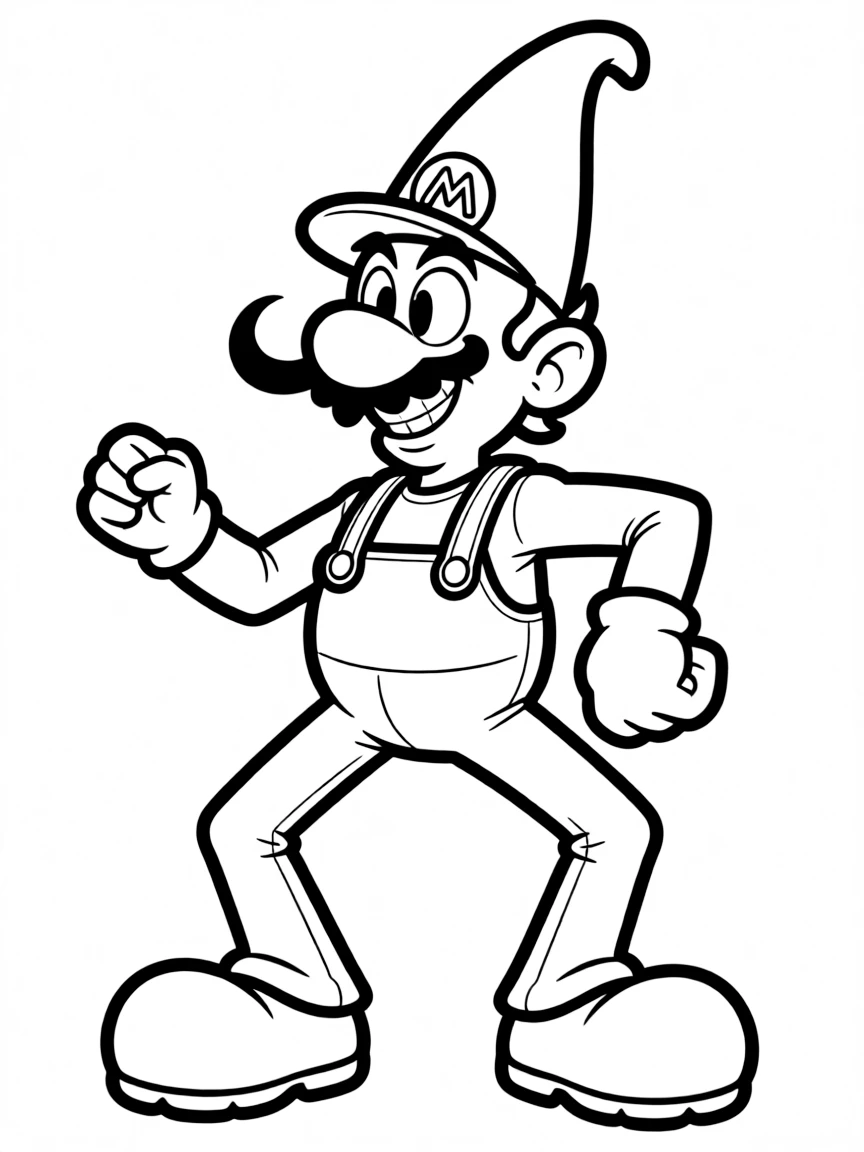 Waluigi striking a pose with his lanky frame and pointed mustache