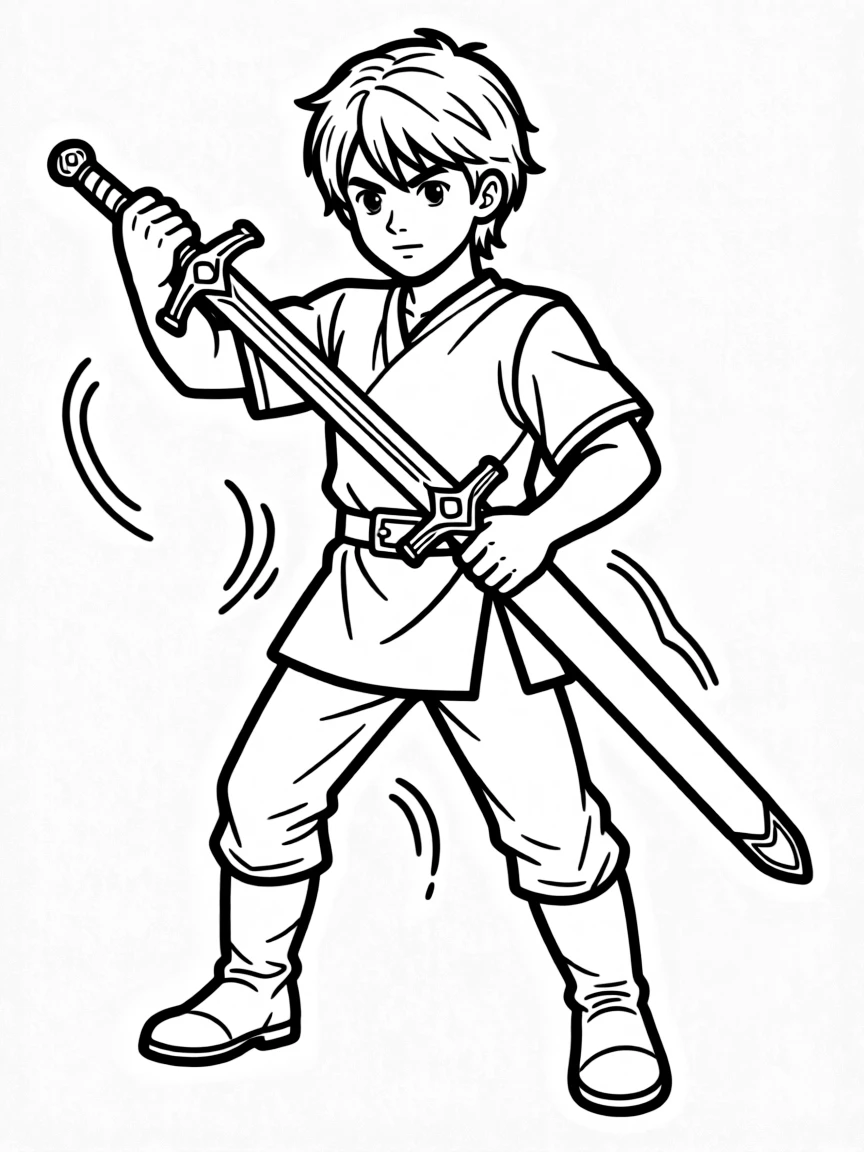 Link drawing the Master Sword from its sheath with determination