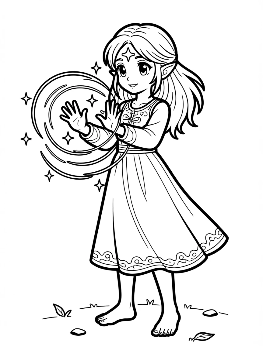 Zelda casting a magical spell with her hands glowing