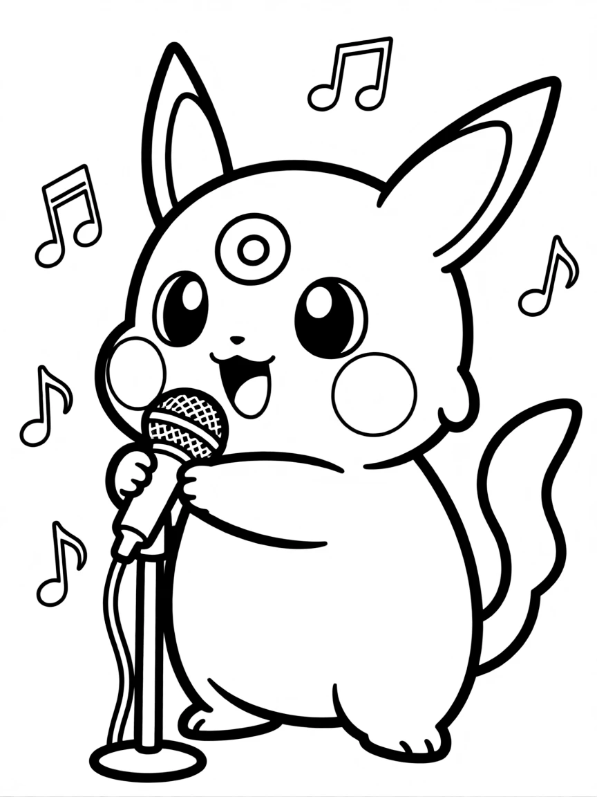 Jigglypuff holding a microphone ready to sing