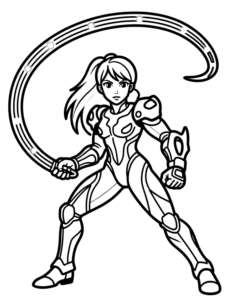 Zero Suit Samus in action pose with her energy whip