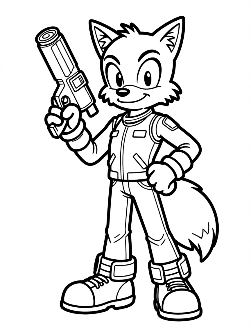 Fox McCloud with his blaster and flight jacket