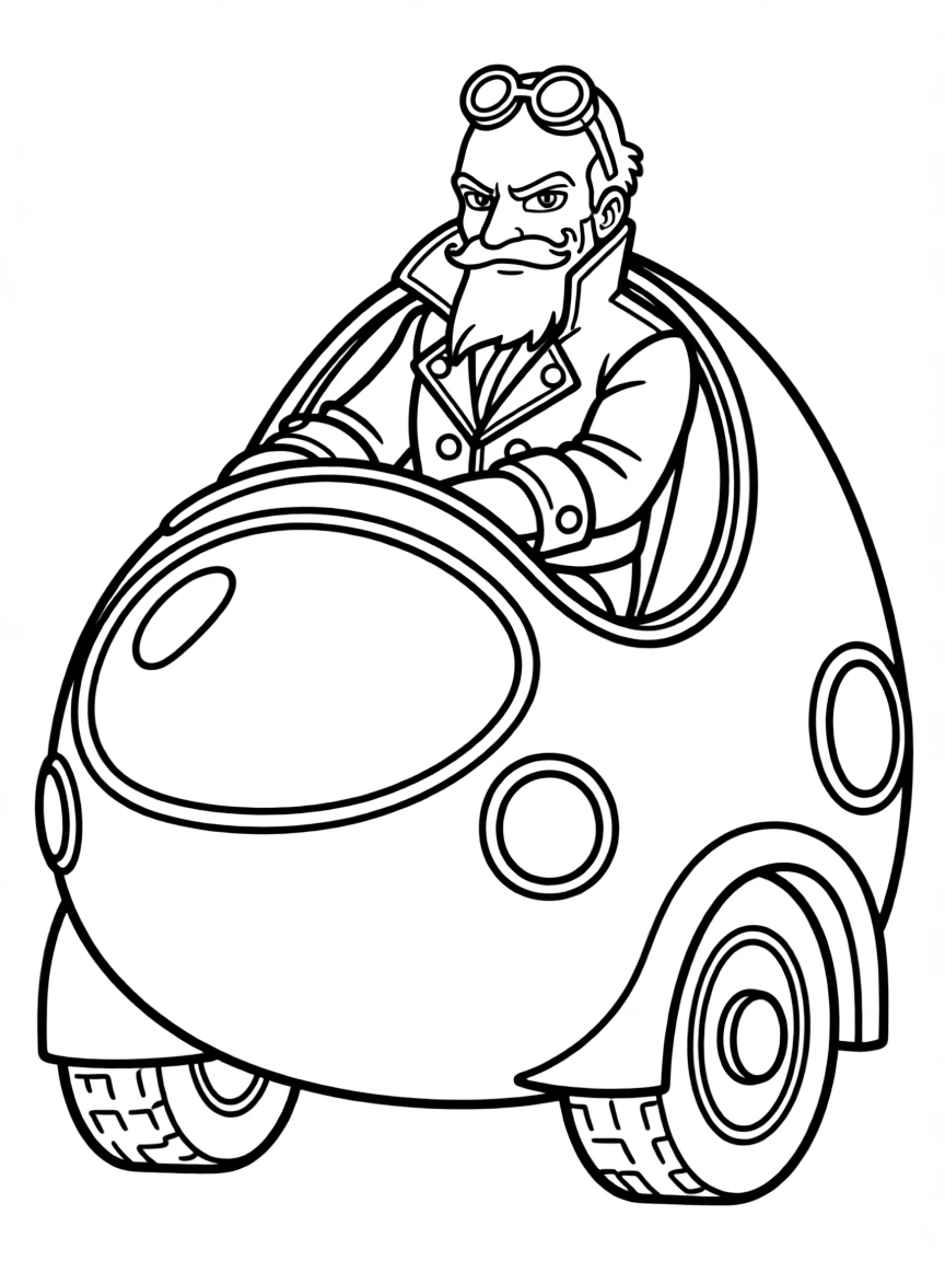 Dr. Eggman in his Egg Mobile with a devious smile