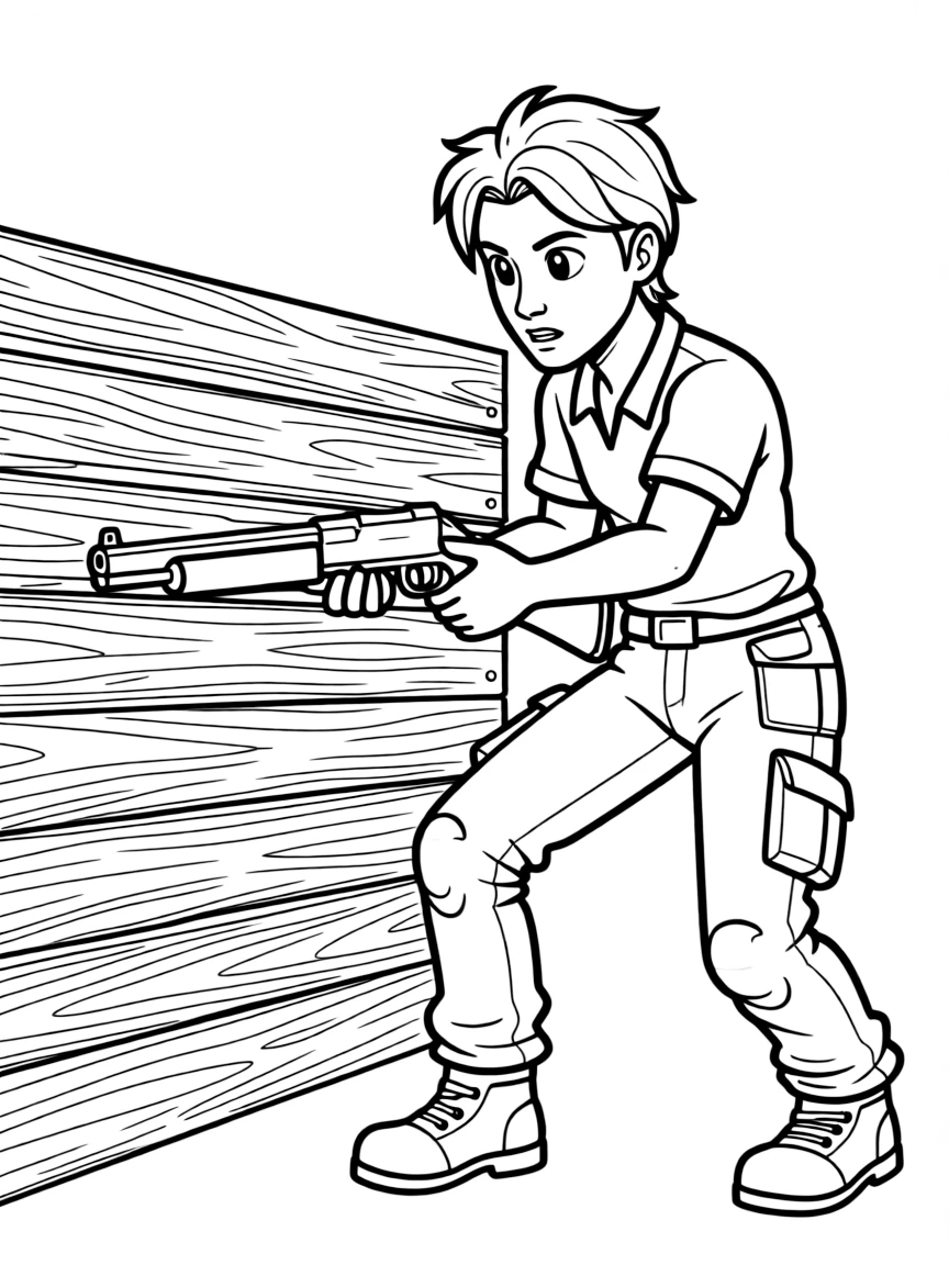 Jonesy from Fortnite building a wall while holding a shotgun