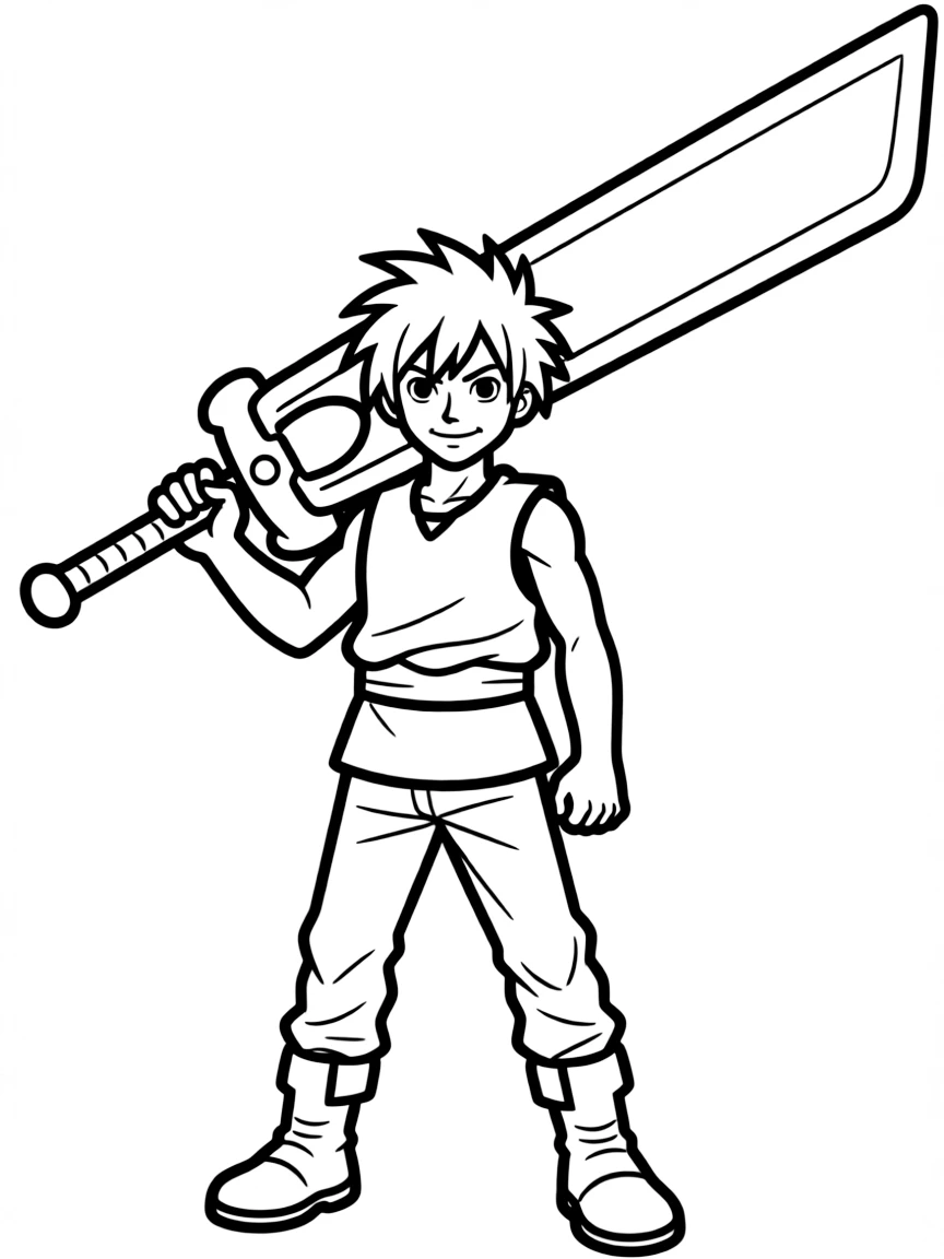 Cloud Strife holding his Buster Sword over his shoulder
