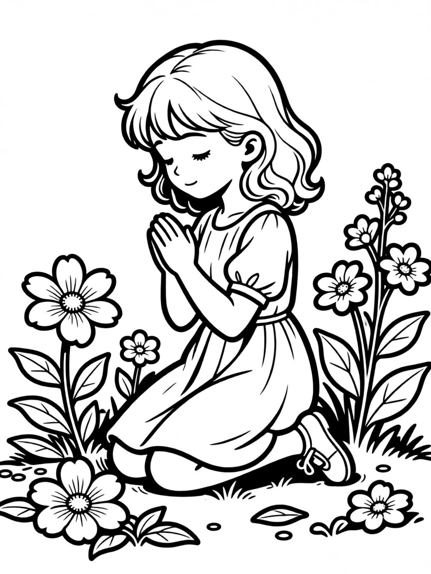 Aerith Gainsborough kneeling in prayer with flowers around her