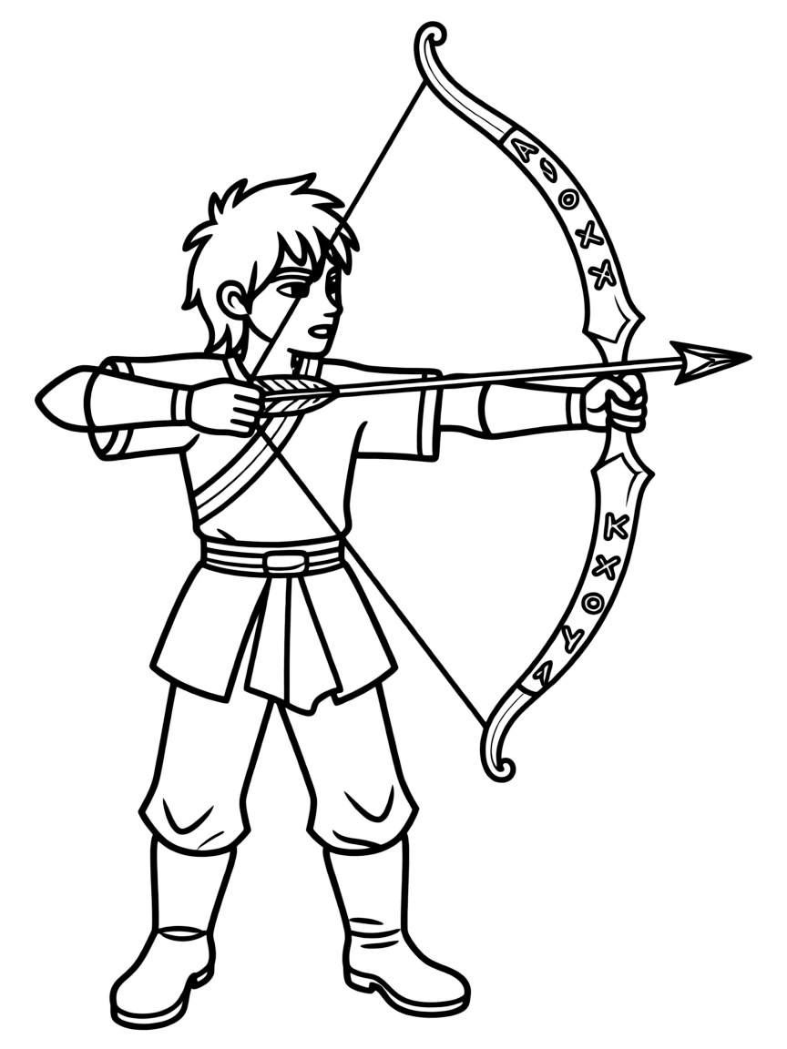 Atreus drawing his bow with Norse runes glowing on the arrow