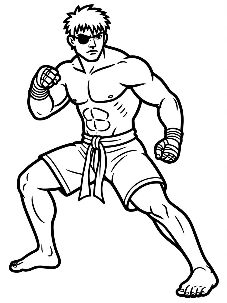 Sagat with his eye patch and tiger knee stance