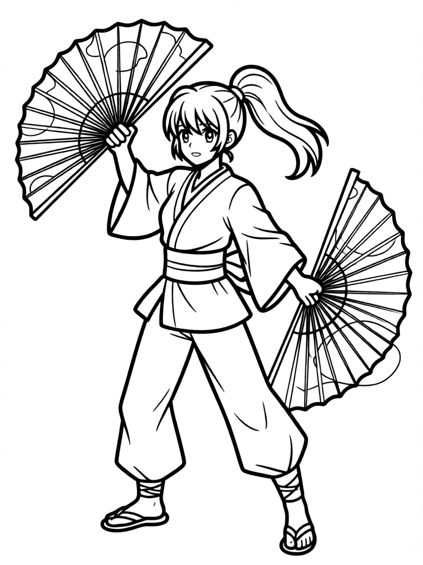 Mai Shiranui with her fans and traditional ninja outfit