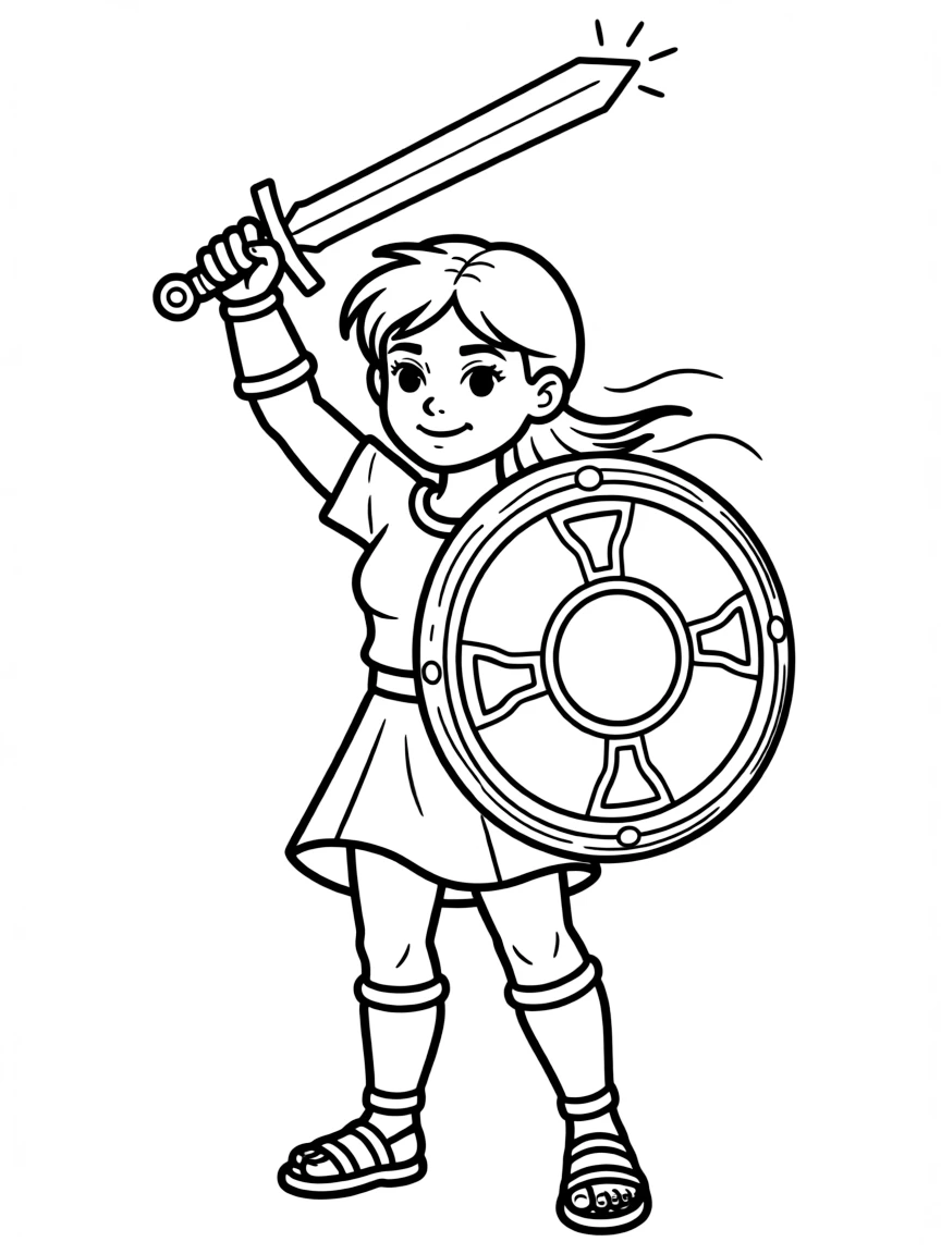 Sophitia with her shield raised and sword glowing