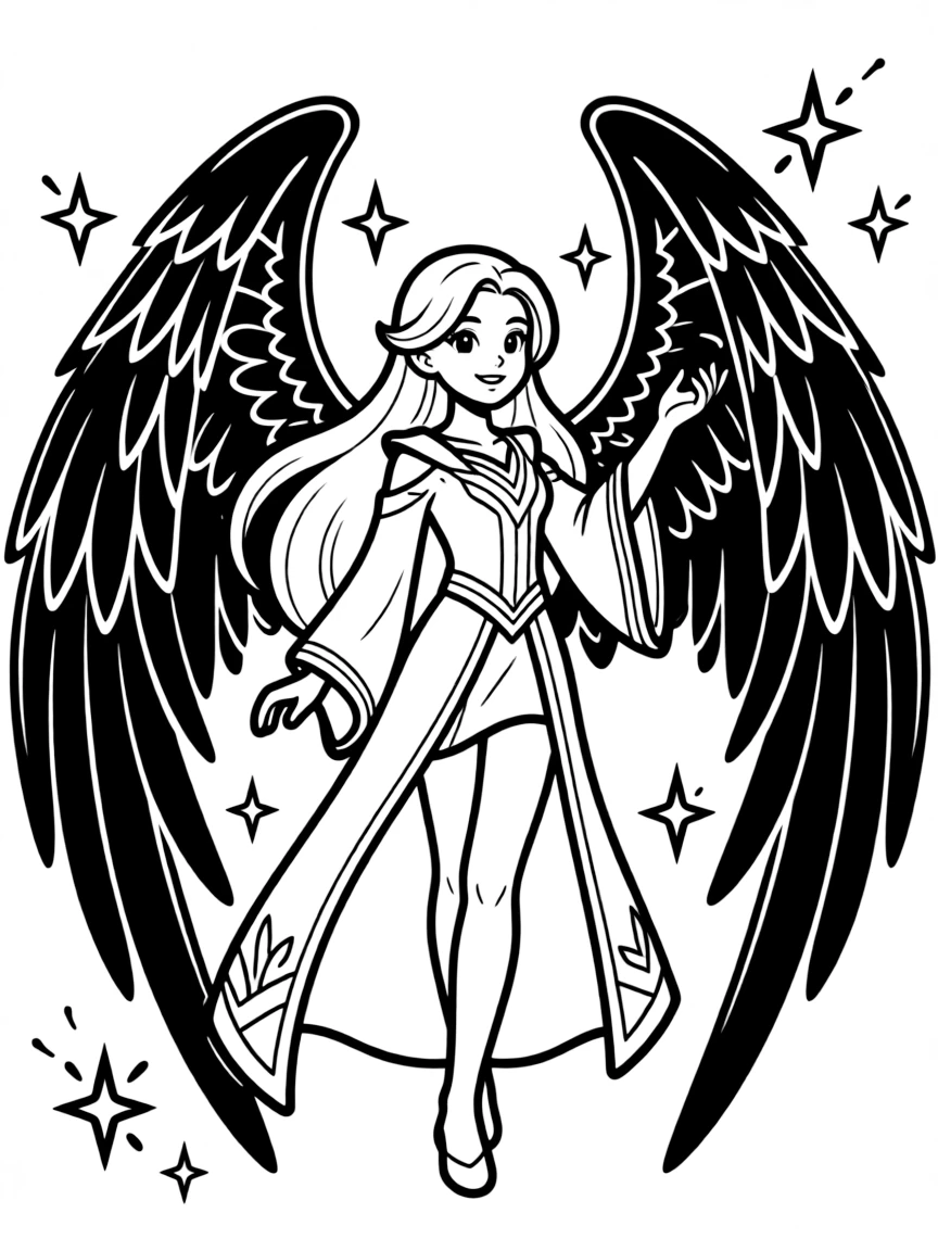 Morgana from League of Legends with her dark wings spread