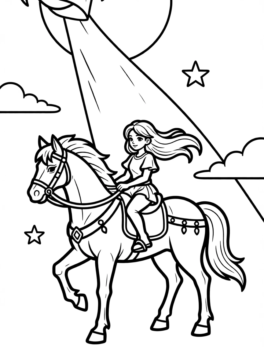 Dota 2's Luna riding her mount with moonbeam overhead