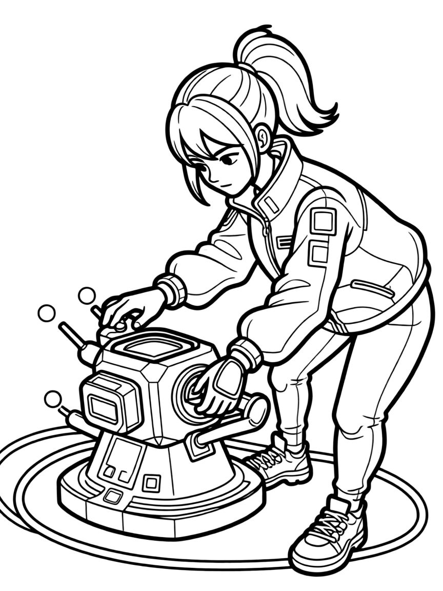 Killjoy from Valorant setting up a turret with tech gear
