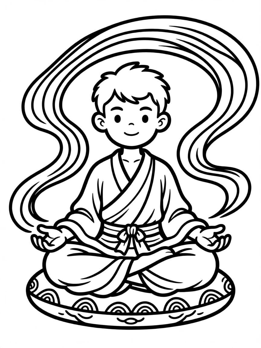 Monk in meditative pose with chi energy