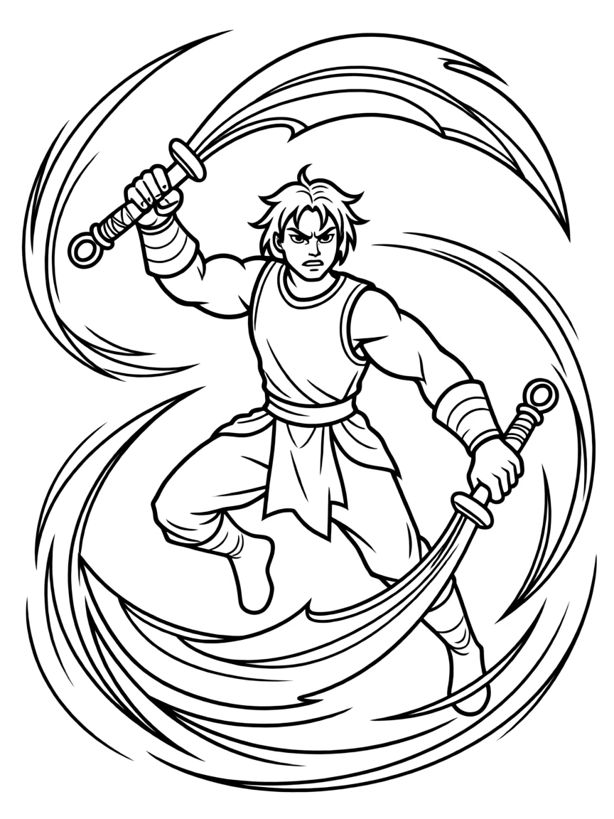 Barbarian from Diablo whirlwinding with dual weapons
