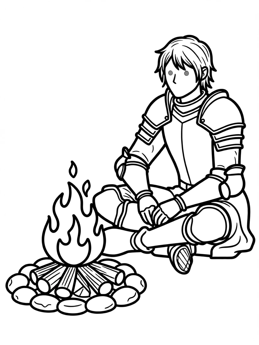 The Chosen Undead from Dark Souls at a bonfire