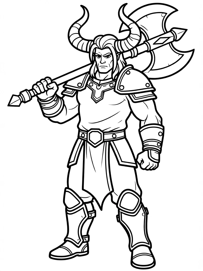 Iron Bull from Dragon Age with massive axe and horns