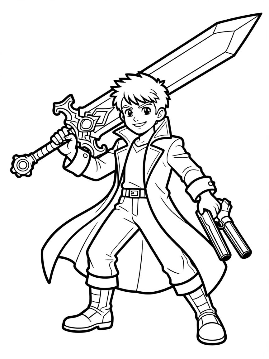 Dante from Devil May Cry with Rebellion sword and dual pistols