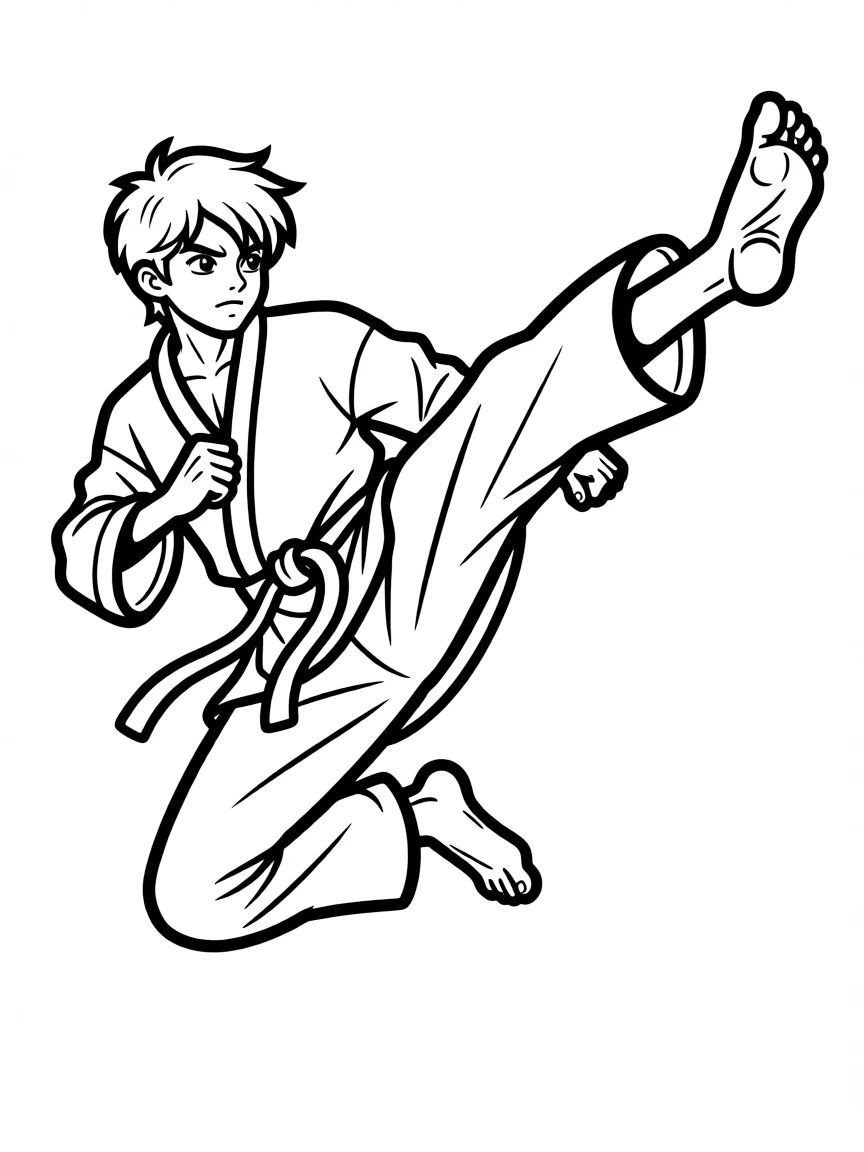 Kim Kaphwan executing flying kicks with taekwondo uniform
