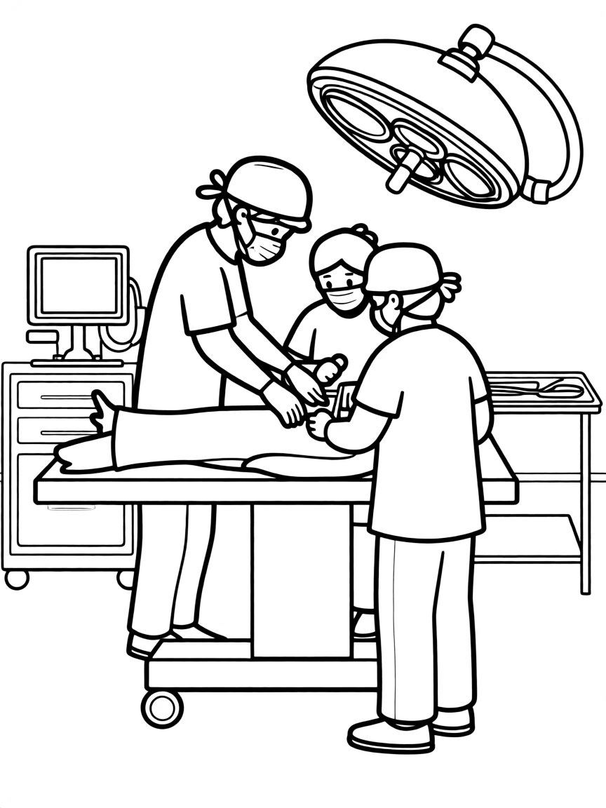 A surgeon performing an operation with a team in an operating room