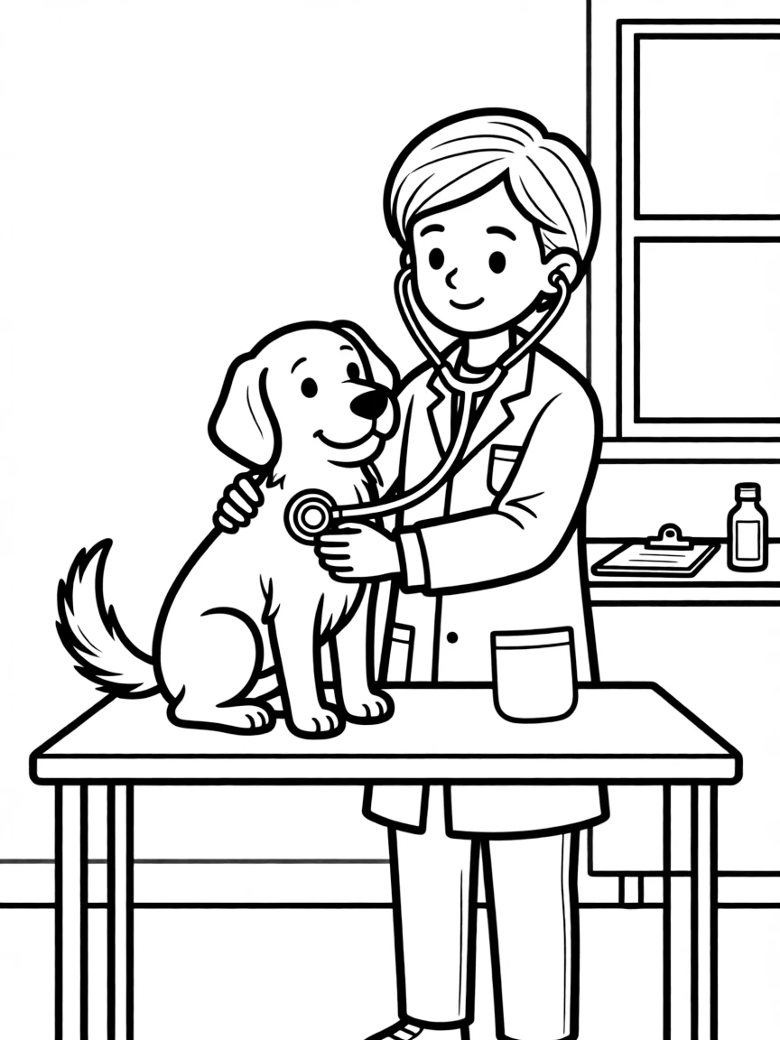 A veterinarian examining a dog with a stethoscope