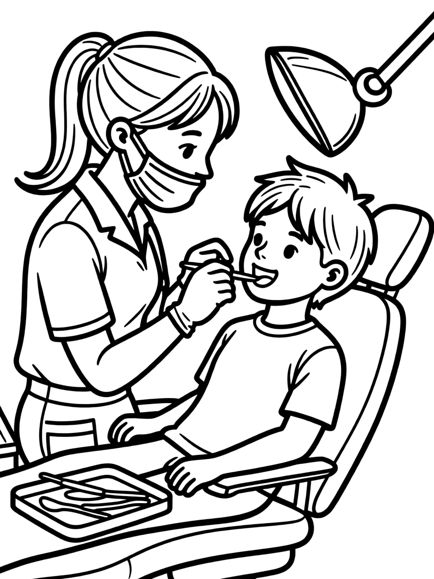A dental hygienist cleaning a patient's teeth