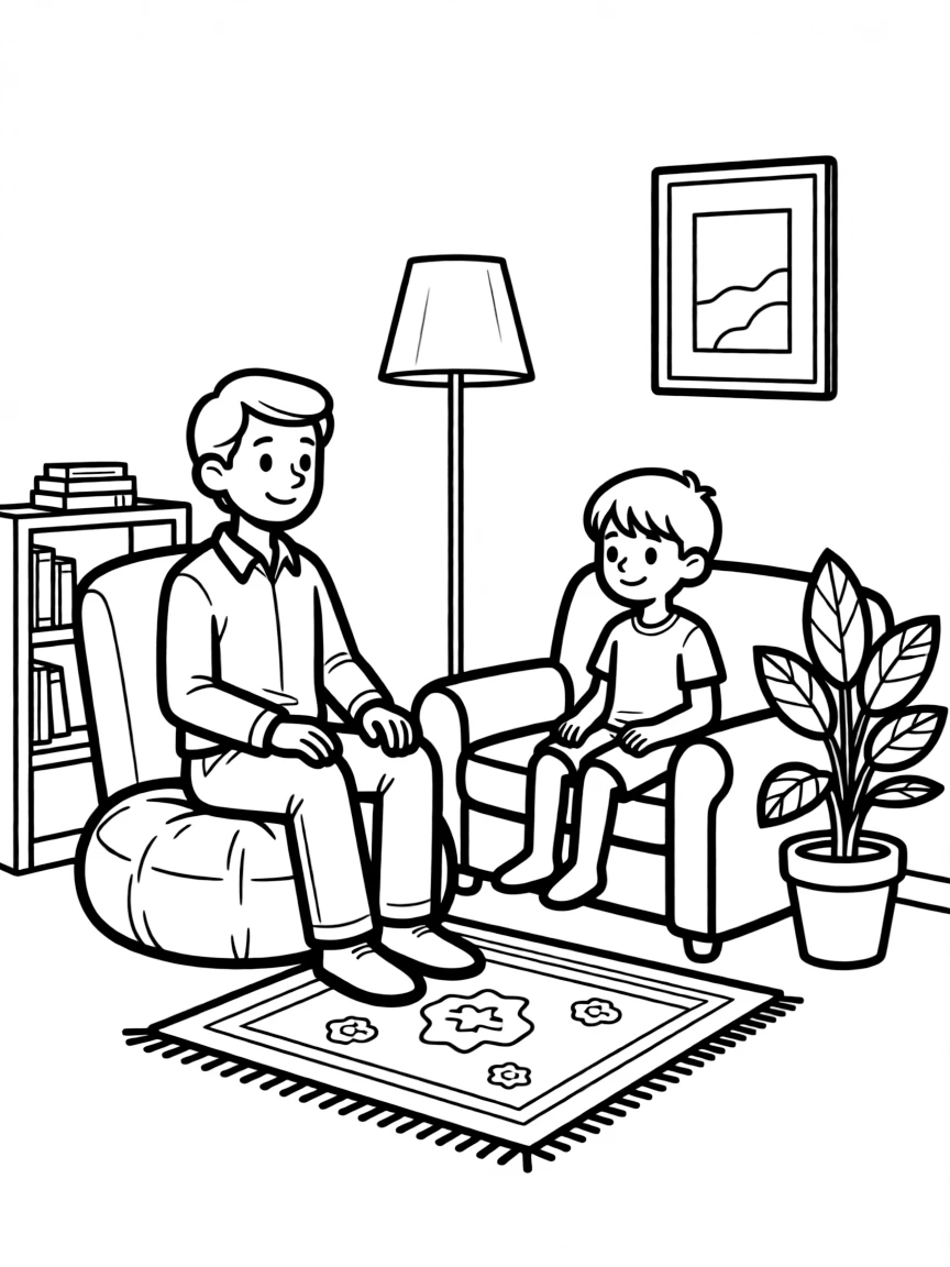 A psychiatrist talking with a patient in a comfortable office
