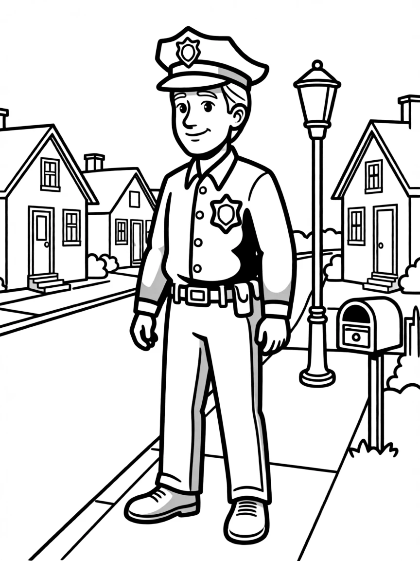A police officer on patrol in a neighborhood