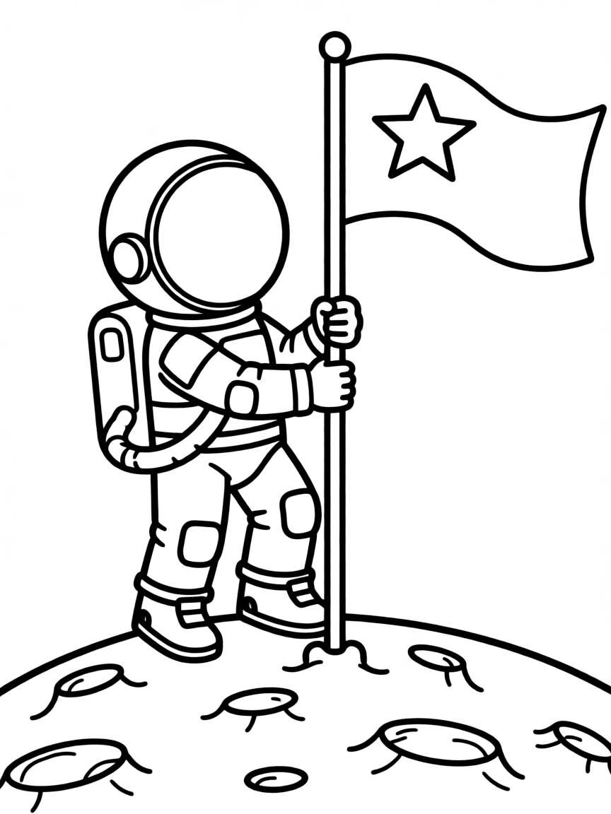 An astronaut planting a flag on the moon