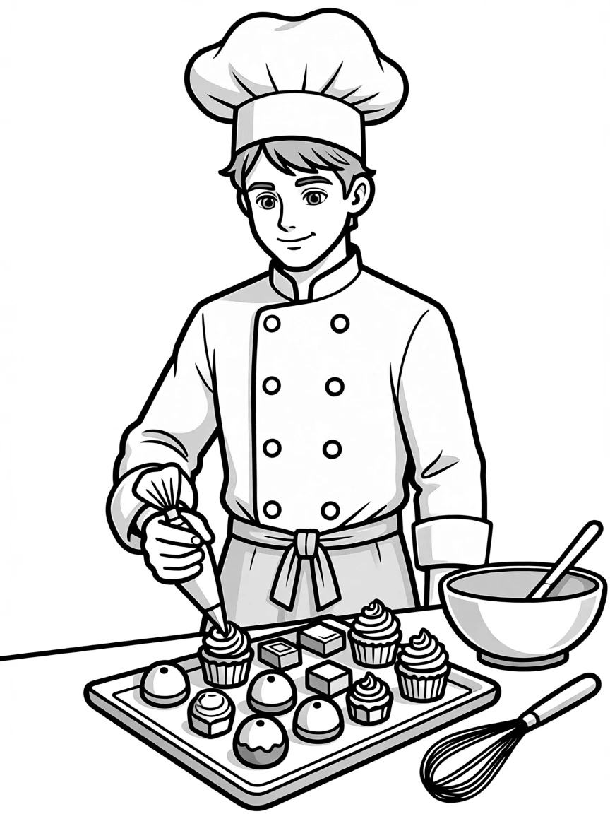 A pastry chef creating delicate chocolate desserts
