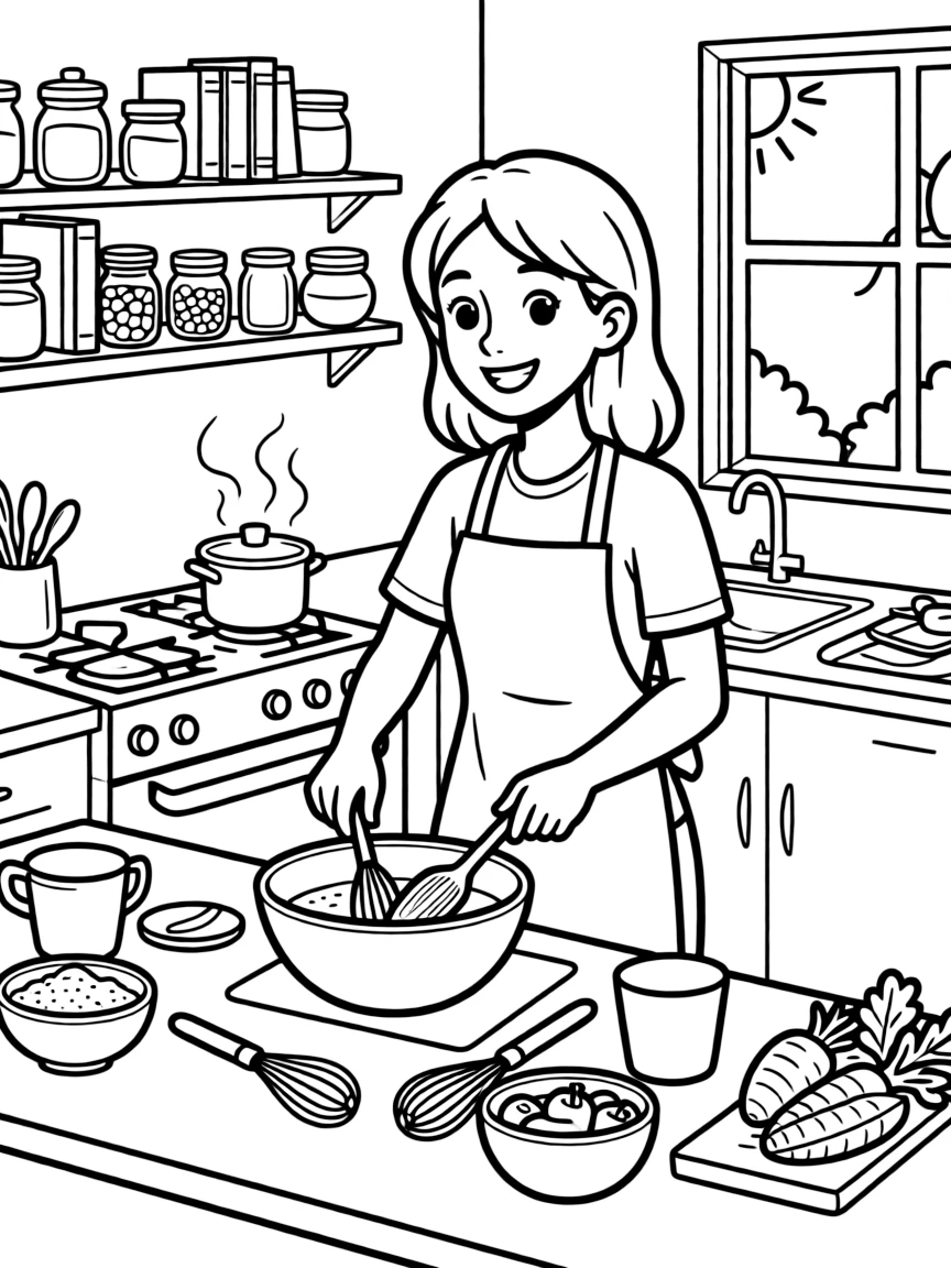 A cookbook author testing recipes in a home kitchen