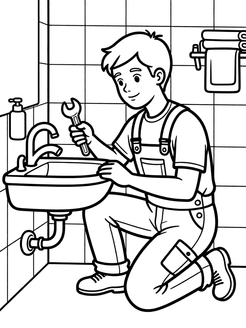 A plumber fixing a sink in a bathroom