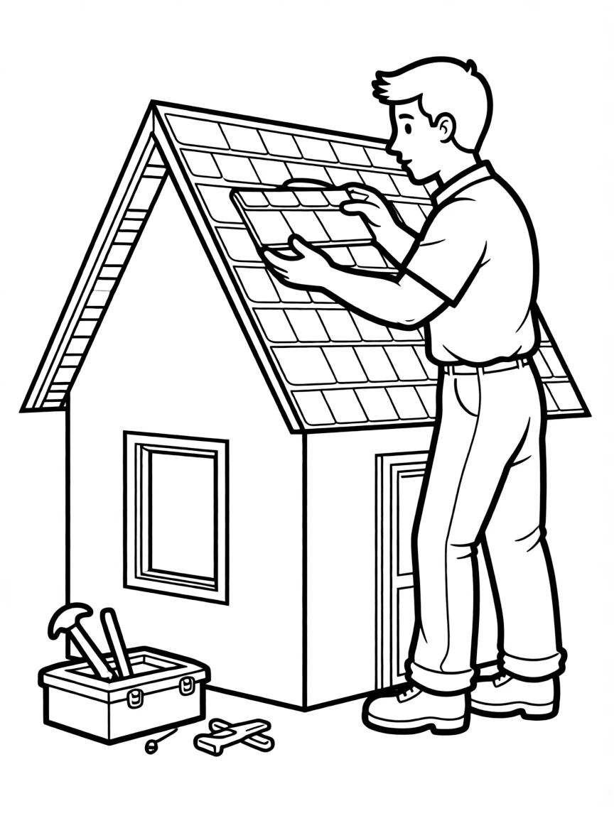 A roofer installing shingles on a house