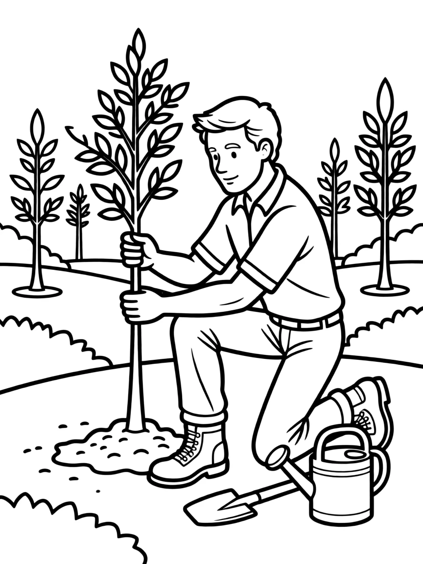A landscaper planting trees in a new park