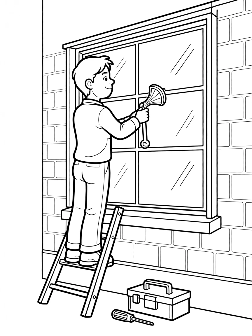 A glazier installing a large window in a building