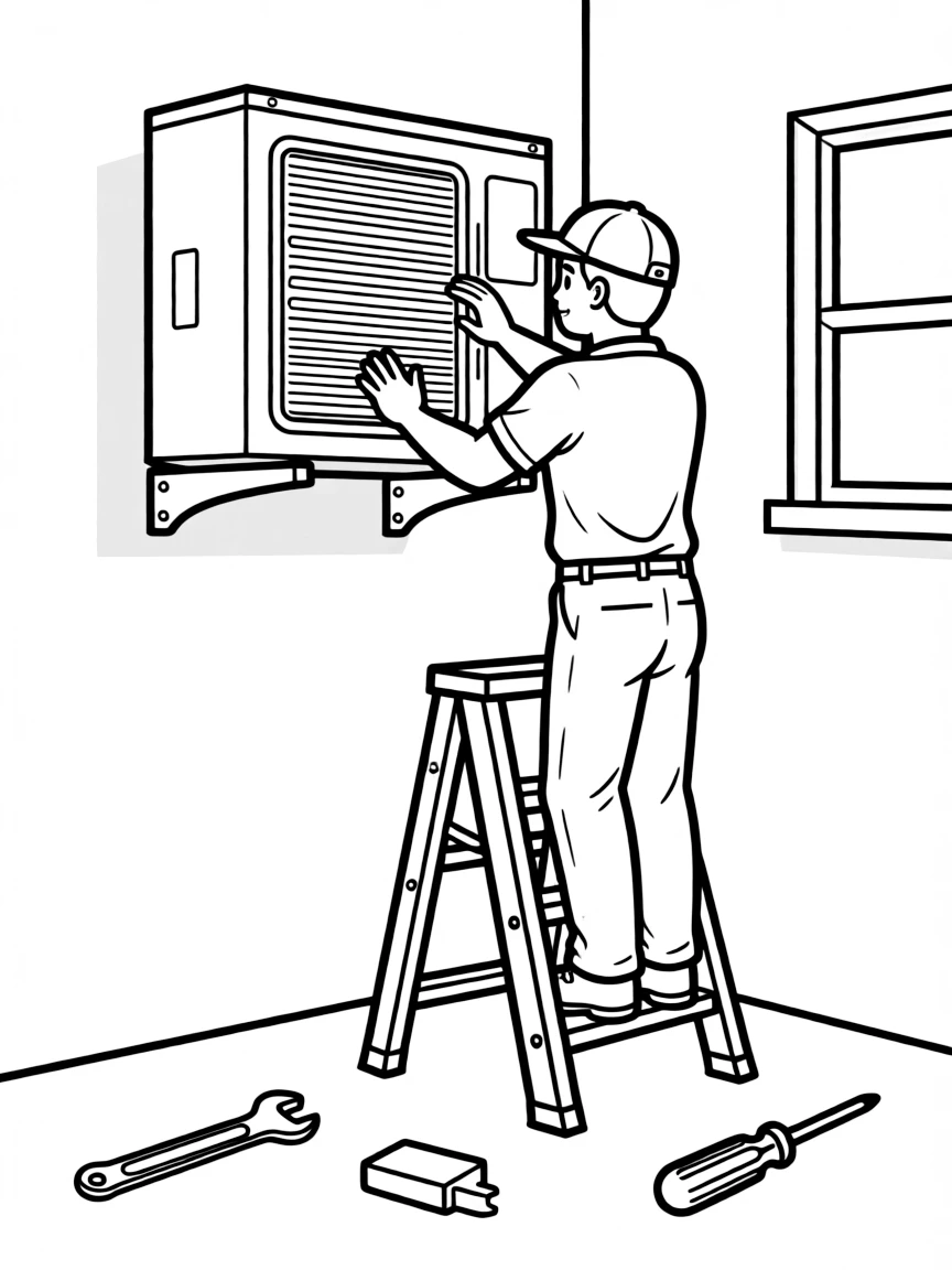 An HVAC technician installing an air conditioning system
