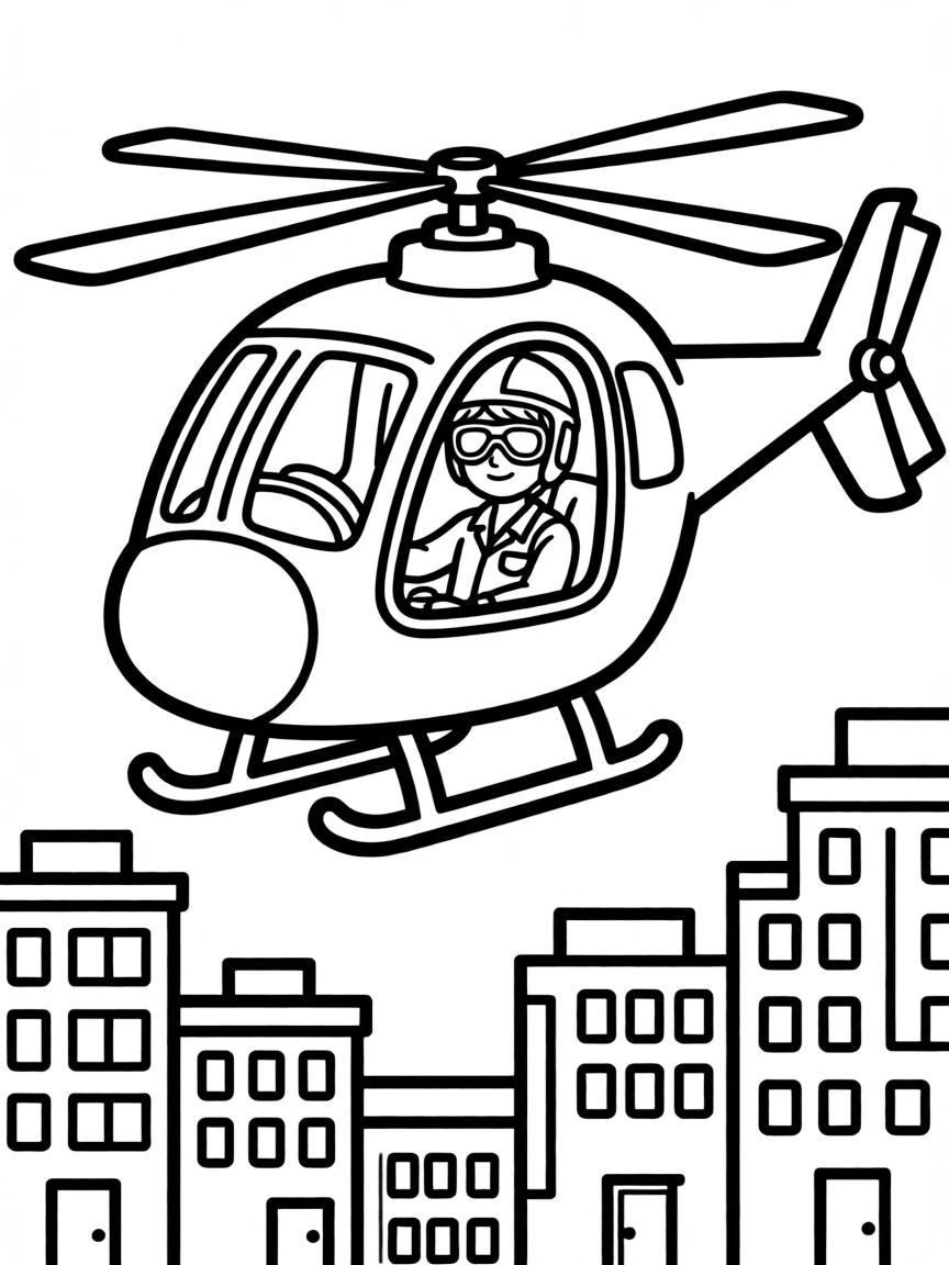 A helicopter pilot hovering over a city