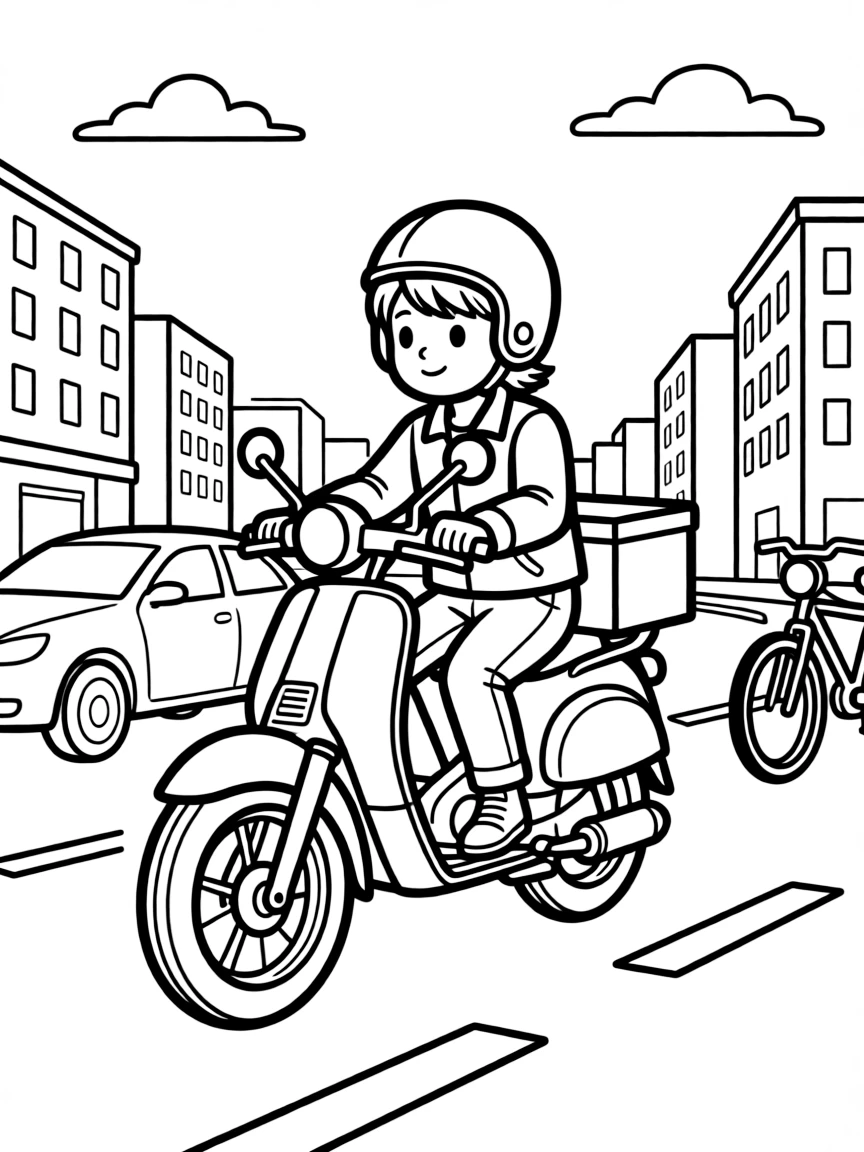 A motorcycle courier weaving through traffic
