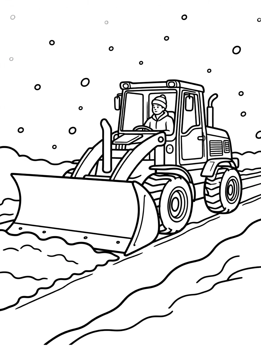 A snowplow driver clearing a snowy road