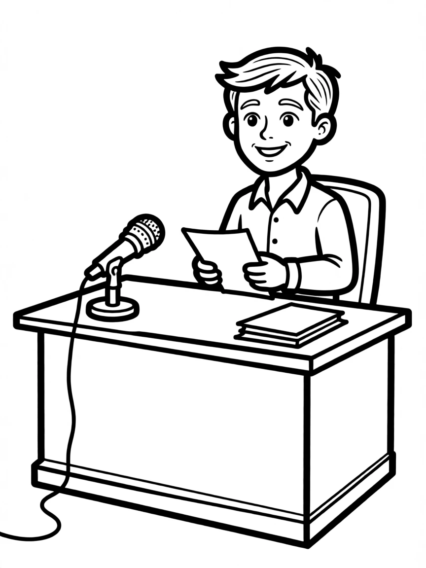 A news anchor reporting at a desk