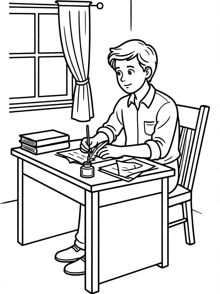 A novelist writing at a desk