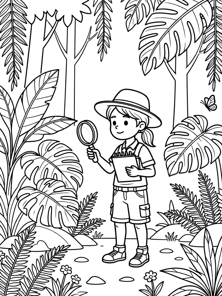 A botanist studying plants in a rainforest