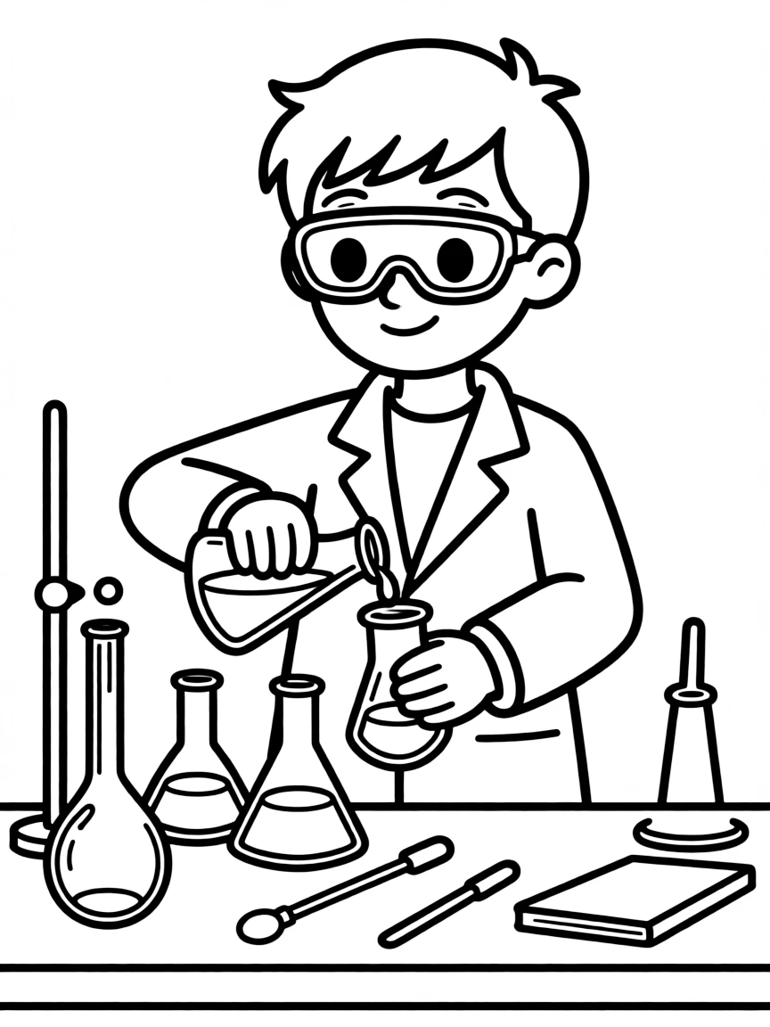 A chemist mixing chemicals in beakers