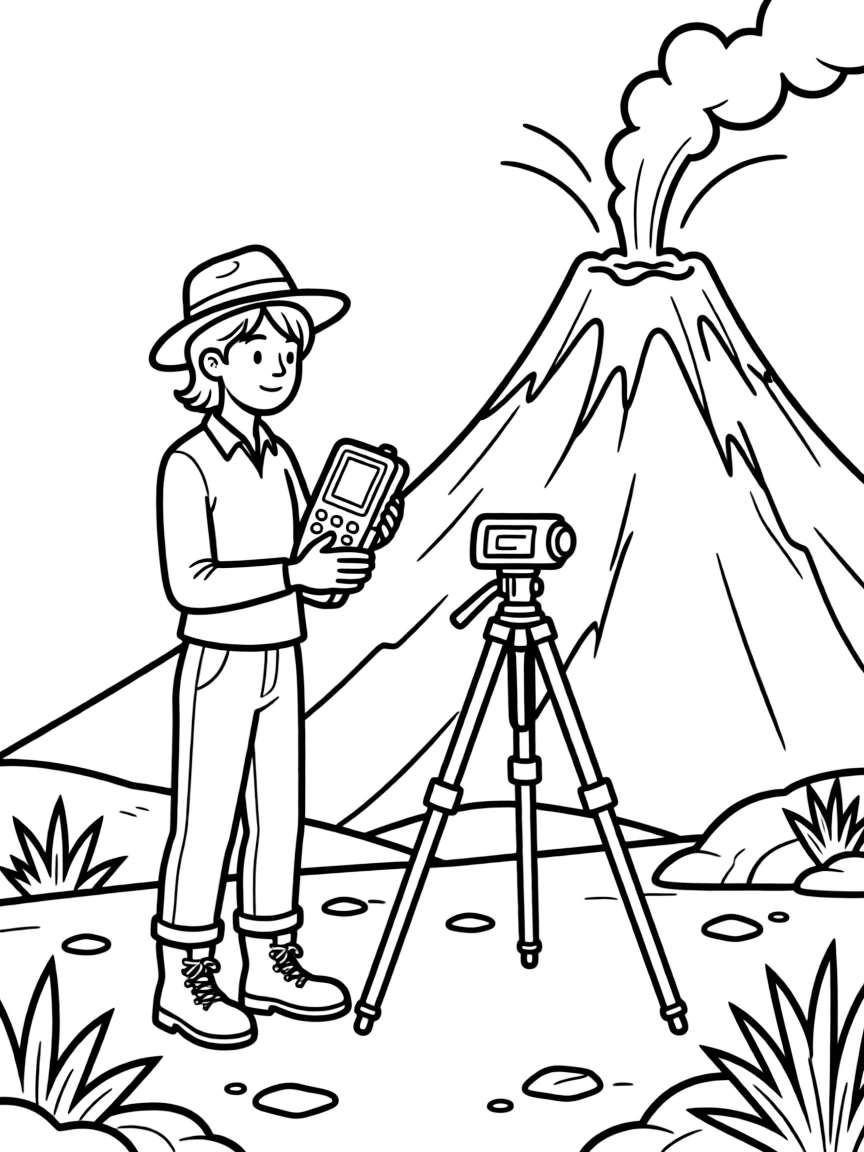 A volcanologist measuring activity near a volcano