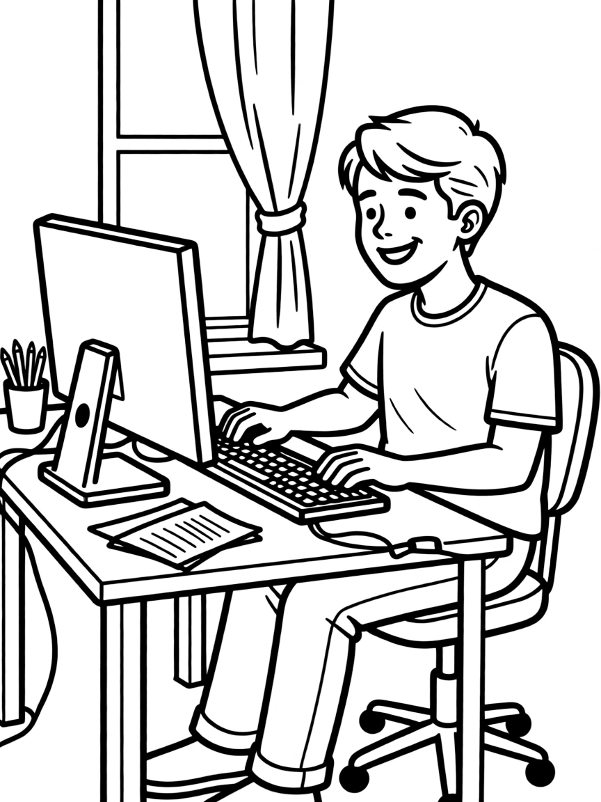 A software developer coding at a computer