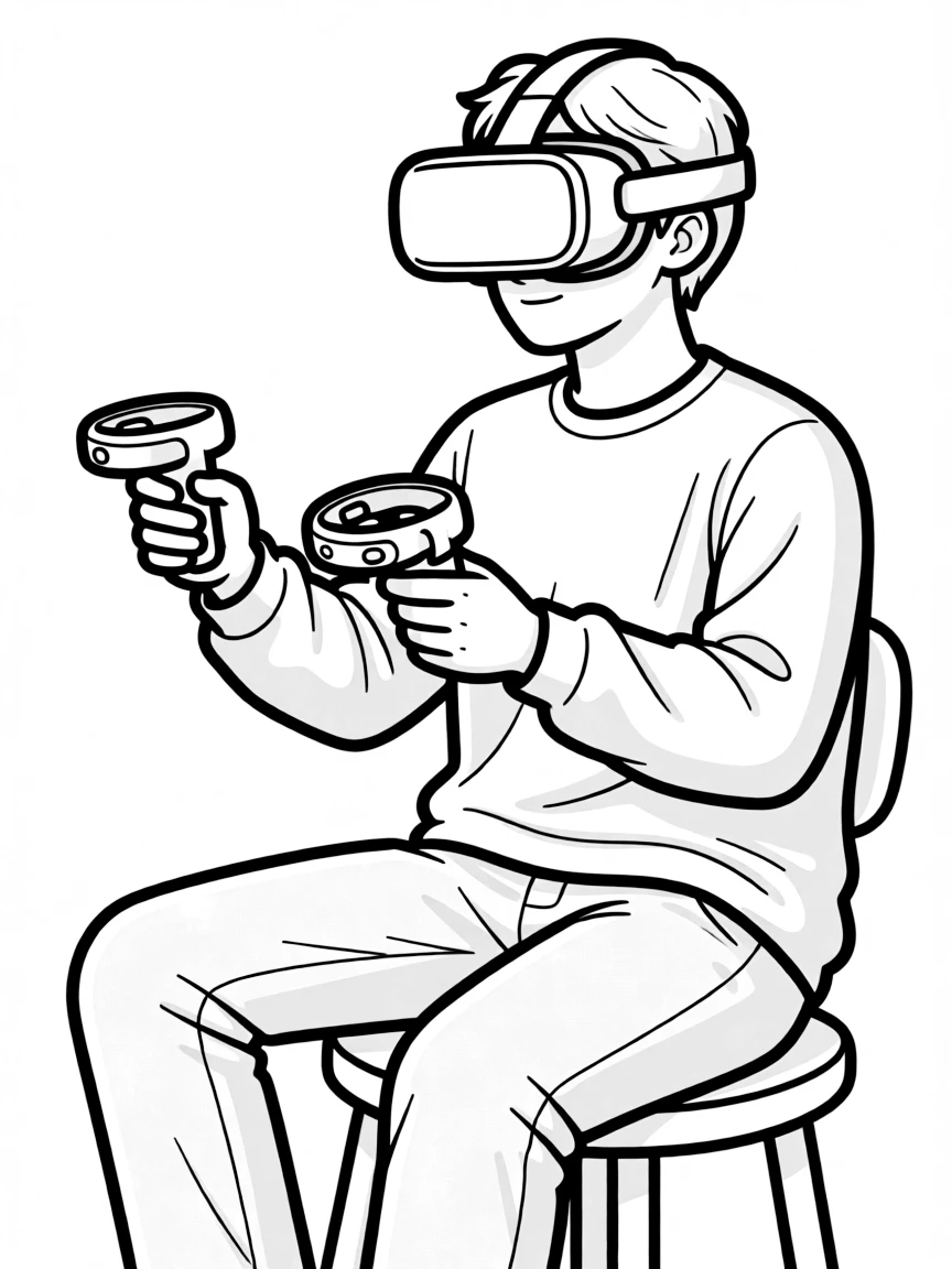 A virtual reality developer wearing a VR headset